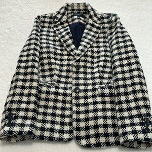 Talbots Black and White Houndstooth Pea Coat